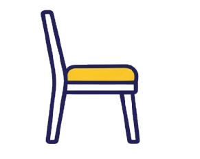 Simple illustration of a chair with a yellow seat and dark blue frame, shown from the side against a white background.