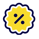 A yellow badge with a dark blue outline displays a percentage symbol (%) in the center, suggesting a discount or special offer.