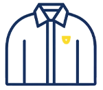 Outline of a shirt or jacket with a yellow patch on the upper left chest area.