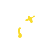 Two irregular yellow shapes are placed on a white background, one in the lower left and the other in the upper right of the image.