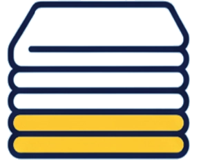 A stylized icon of five stacked horizontal lines, with the bottom two lines filled with yellow color and the rest outlined in blue.