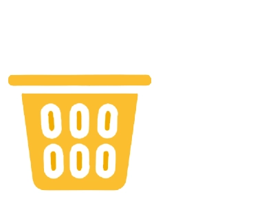 A simple yellow basket icon with six oval holes, shown on a white background.